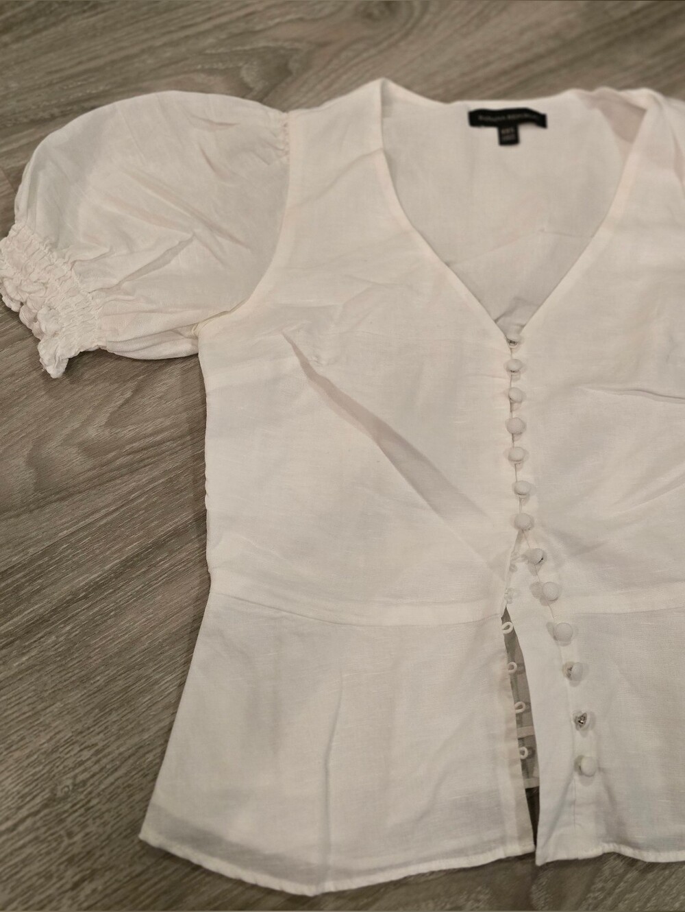 Off White Puff-Sleeve Button-Front Womens Top